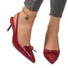 Large Size Wine Red Pointed Toe High Heels Summer New One Strap Butterfly Knot Thin Heel Empty Back Sandals PU Leather Rubber So