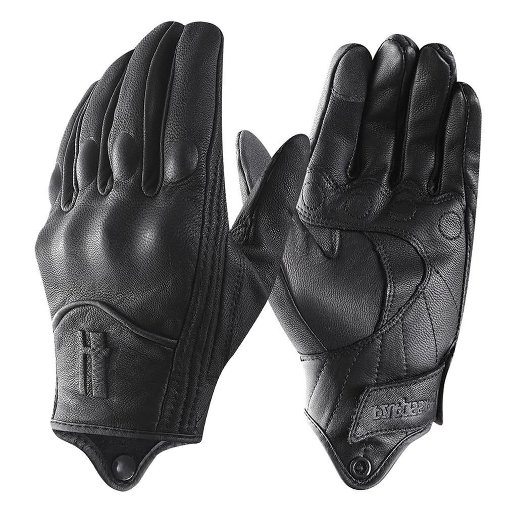 Harssidanzar Leather Motorcycle Gloves with Powersports Joint Protection Motorcycle Gloves Medium Men's Touchscreen, GM028JP, Black,