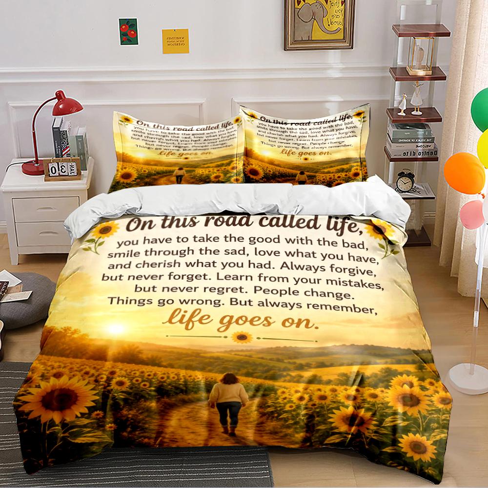 Sunflower Field Bedding Set with Inspirational Quote Bedding set (1 duvet cover, 2 pillowcases, duvet not included) 135x200cm