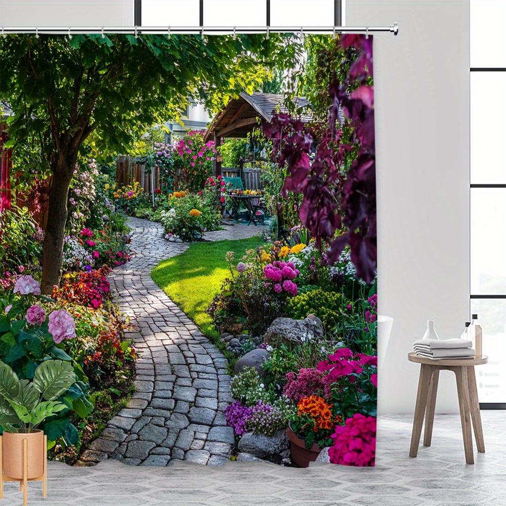 Garden Path Shower Curtain Flower Garden Landscape 3D Printed Waterproof Bathroom Decor Nature Scene Home Textile Art Design