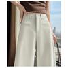 Women's Gray Wide-Leg Pants High-Waisted Loose Fit Office Casual Trousers