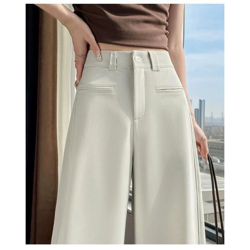 Women's Gray Wide-Leg Pants High-Waisted Loose Fit Office Casual Trousers