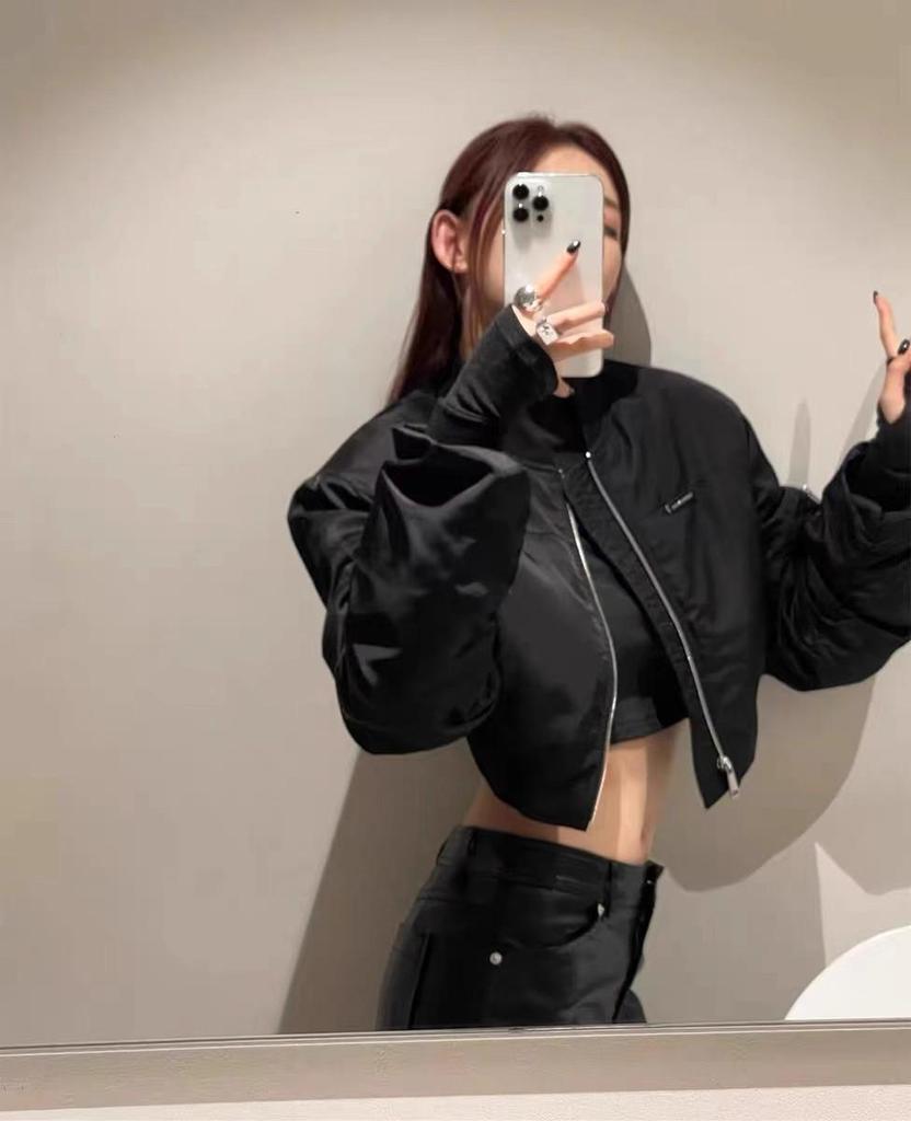 2026 Spring Korean-Style Puffy Sleeve Shoulder Pad Loose Baseball Jacket for Women