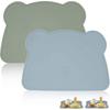 Set of 2 Children's Placemats - Silicone - BPA-free - Stain-resistant - Washable - For Children and Toddlers (blue + Green)