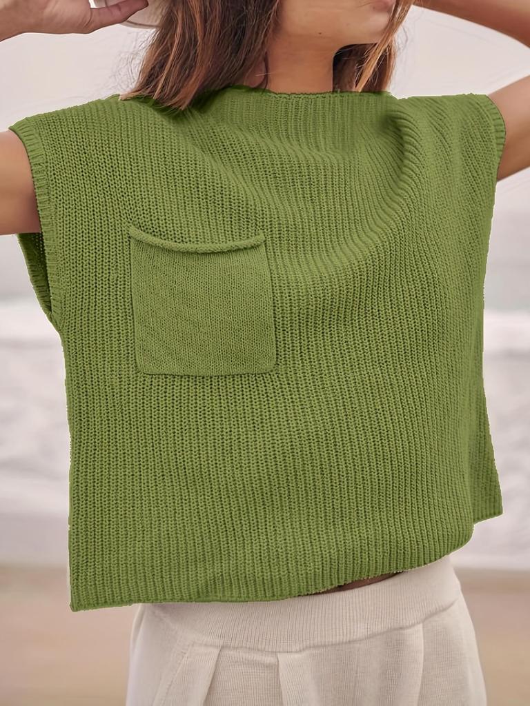 Frühlings-Freizeit-Strickpullover mit Rundhalsausschnitt Locker Gerippt Lässig