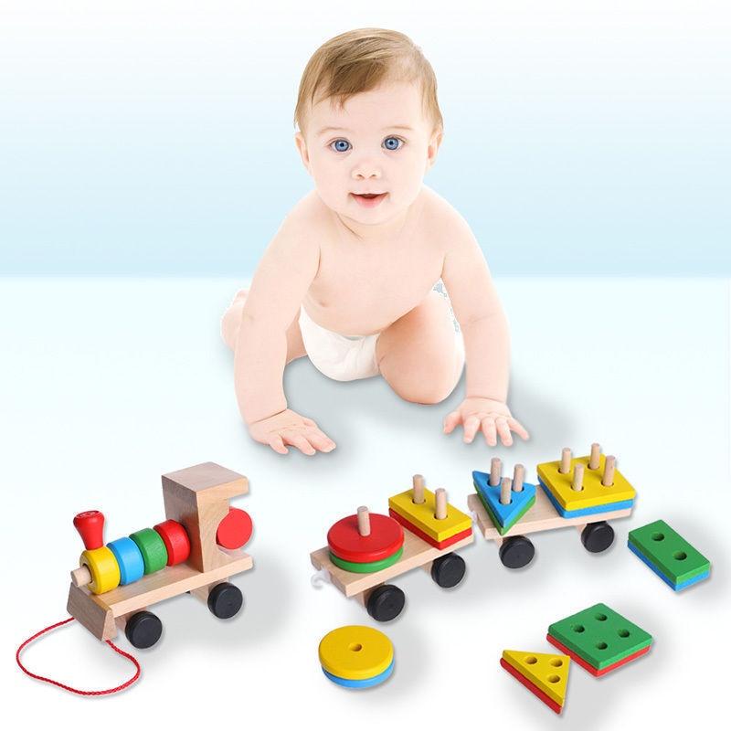 Delightful Kids Developmental Toys Train Truck Wooden Geometric Blocks Baby Educational Toy