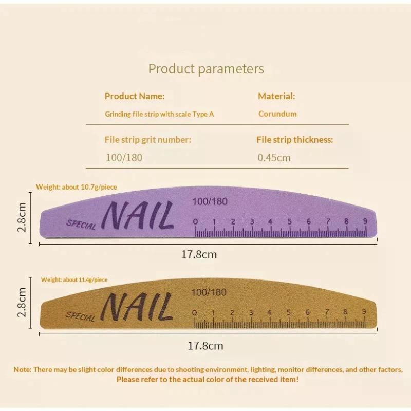5Pcs Nail File Set With Scale Nail Art Double-sided 100/180 Grit Nail File Grinding Sanding Buffer Buffing Manicure Tool