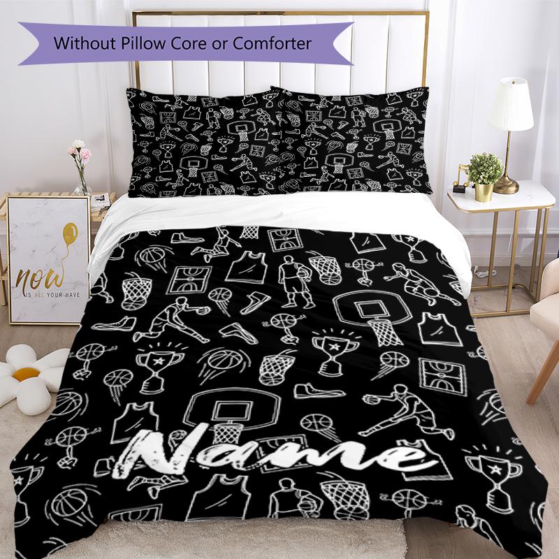 3pcs Custom Name Basketball Bedding Set Duvet Cover Closure Includes 1 Duvet Cover & 2 Pillowcases, Soft and Comfortable for All Seasons.