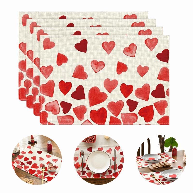 

Набор из 4 салфеток ко Дню святого Валентина Pink Love, 12x18 дюймов, сезонные салфетки для стола на годовщину свадьбы, для украшения кухни, столовой красный
