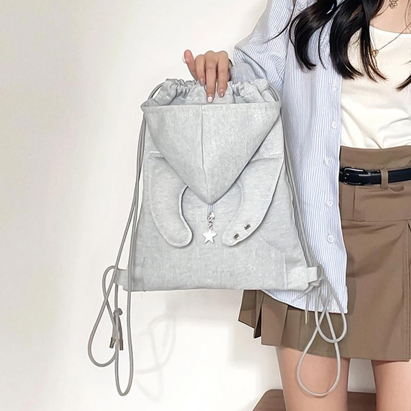 Girls Canvas Backpack With Drawstring Hood And Angel Wing Pattern For Daily Use And Travel