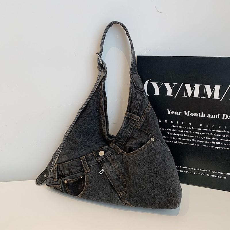 Vintage Denim Bag Women's Underarm Shoulder Bag Large Capacity Commuter Crossbody Bag