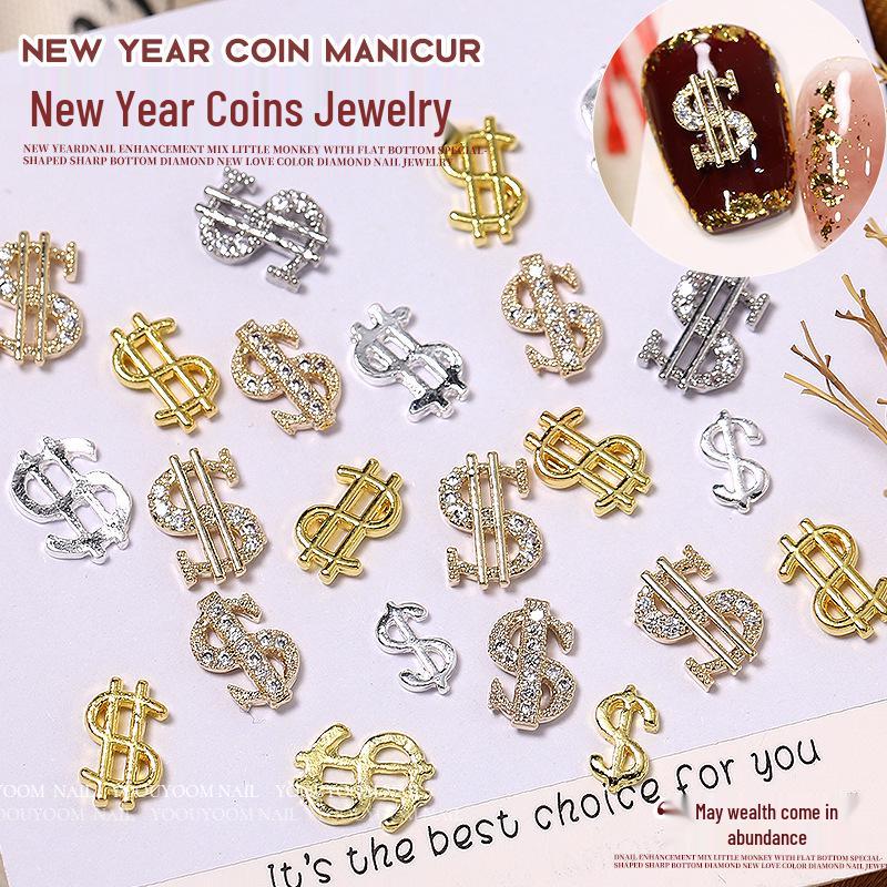 

Exquisite Zircon Dollar Coin Nail Art Accessories – Gold Metal Alloy with Diamonds