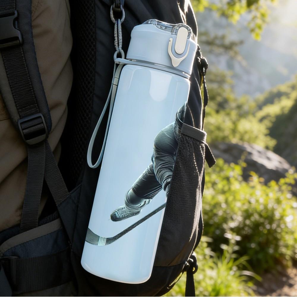 1PC Ice Hockey Athlete Silhouette Print 750ml Color Plastic Sports Water Bottle Leakproof Flip Straw Lid Suitable for Sports Office Home Use