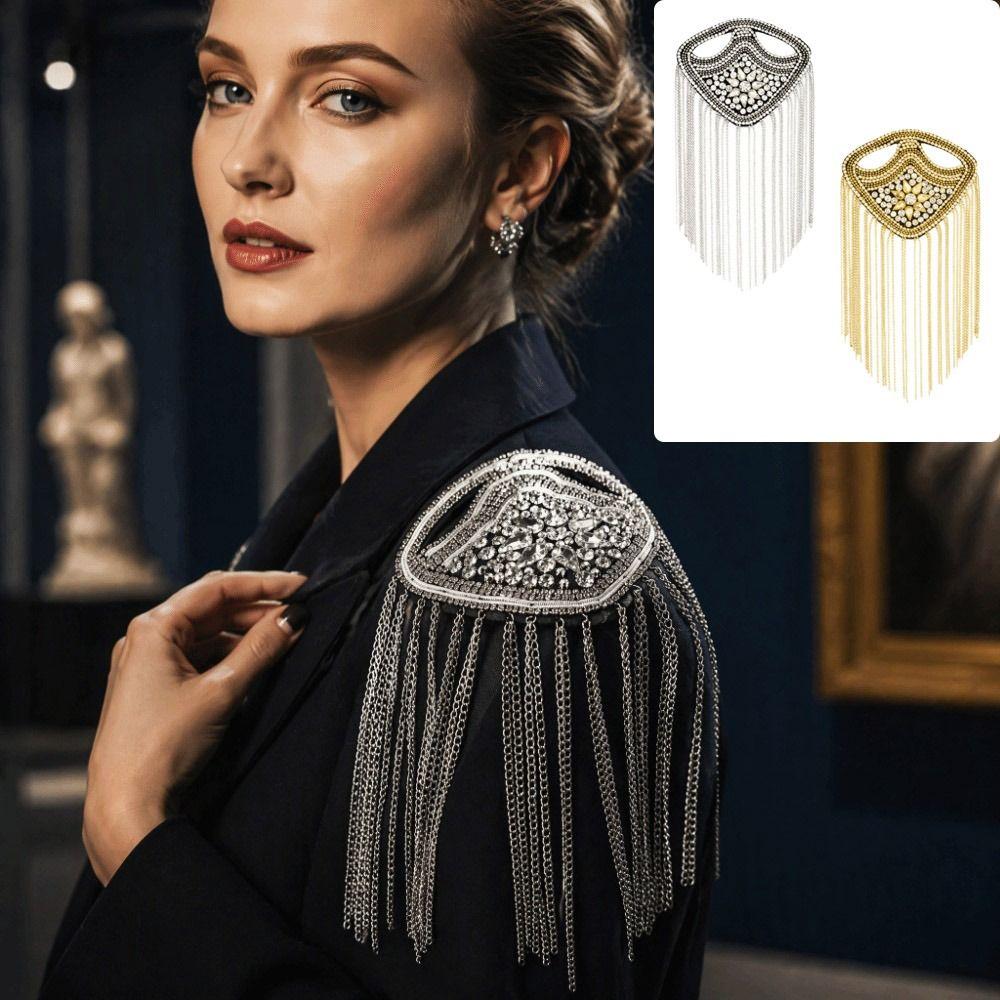 Beaded Decoration Shoulder Brooch Pin Metal Punk Style Shoulder Badge Clothing Accessories