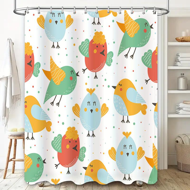 Adorable Animal Print Shower Curtain 3D Printed Fabric Waterproof Bathroom Decor for Kids Room Home Decoration Multicolored Bird