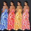 Women's Fashion Sexy Printed Strappy Pleated Wide-Leg Jumpsuit