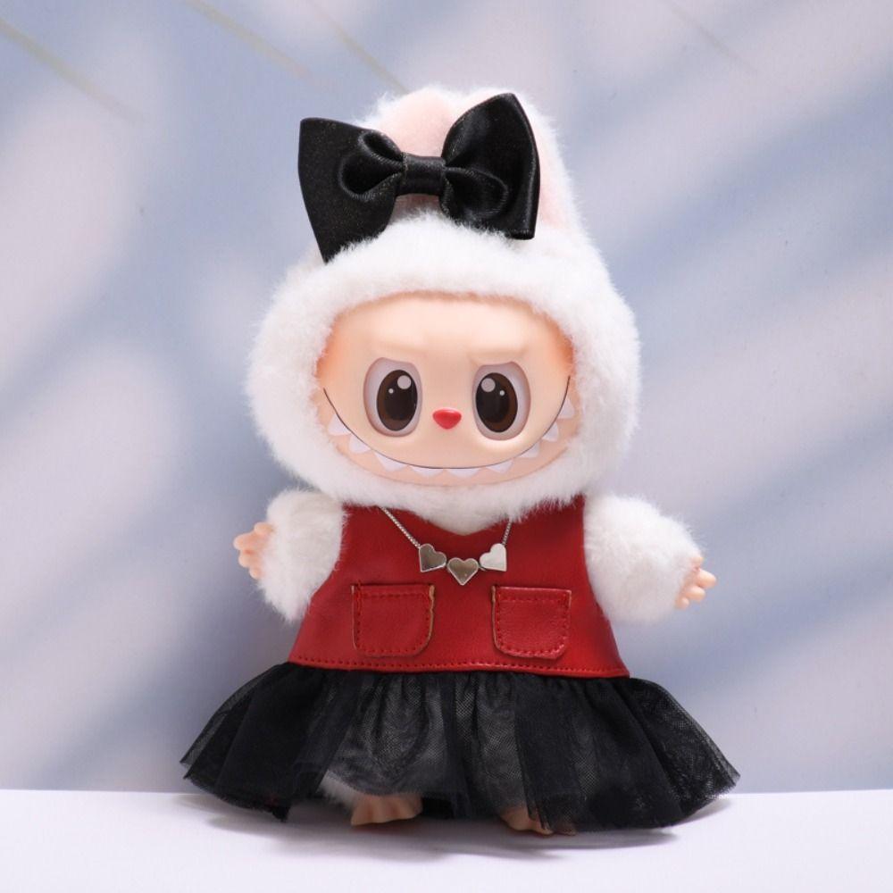 Cardigan Sitting Labubu Time Cloth Black Gauze Skirt 17cm Plush Dolls Clothes Kids Girls Toys