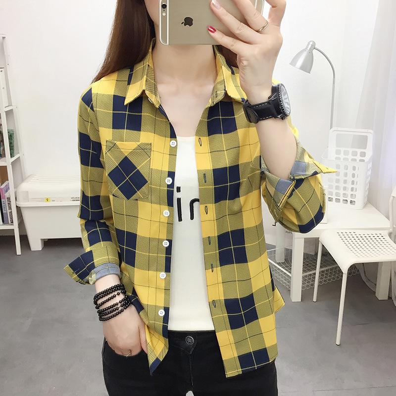 Women's Long Sleeve Retro Plaid Shirt - Korean Hong Kong Style, Loose Fit, Large Size, Spring/Autumn Casual Jacket.