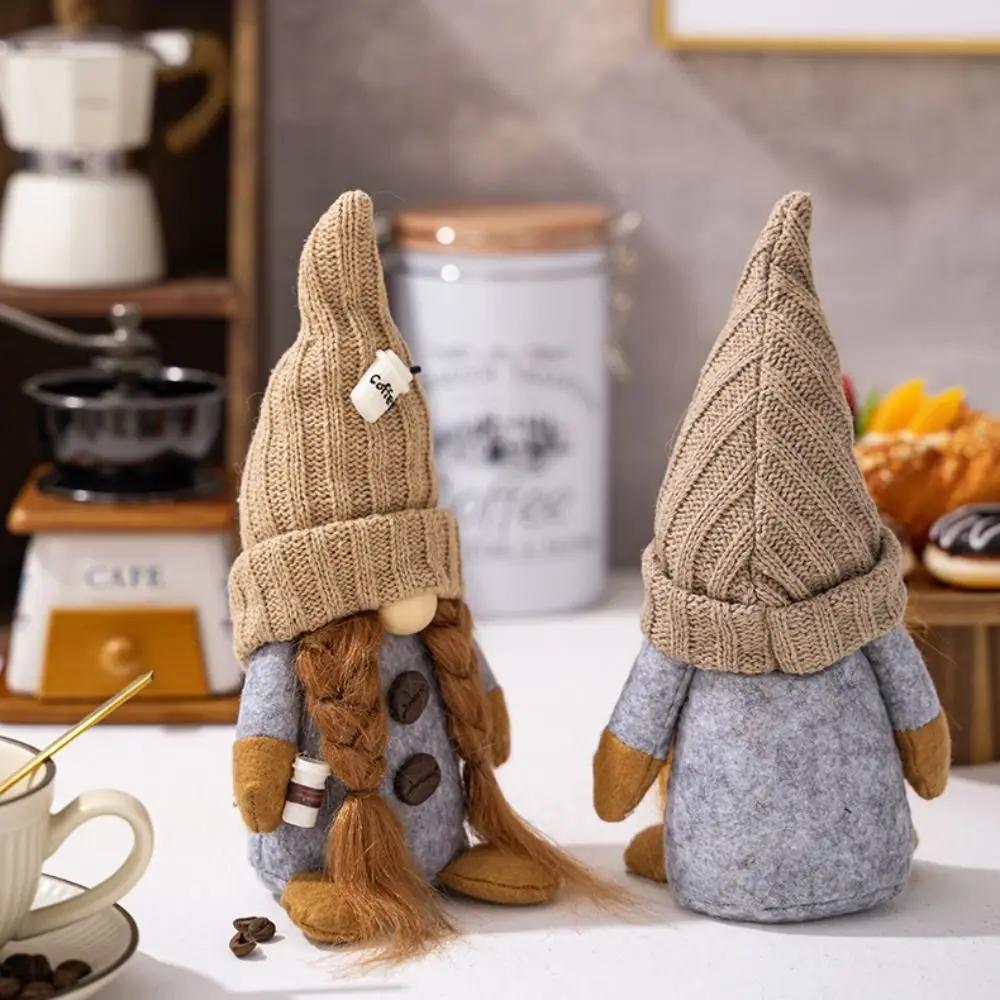 With Knitted Hat Coffee Gnomes Plush Doll Soft Plush Exquisite Christmas Faceless Doll Handmade Cute Elf Dwarf Plush Figurine
