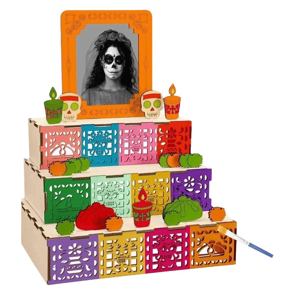 Wooden Mexican Dead Shadow Box Skulls Candles Memorial Display Box Day of The Dead