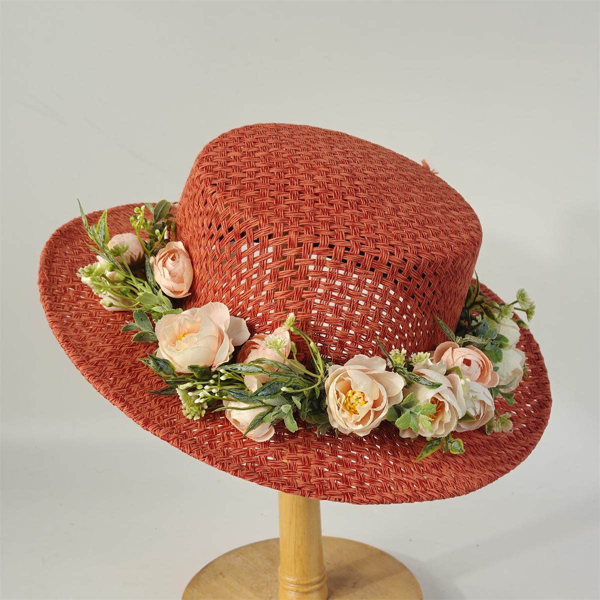 

Flowers Flat Straw Hat Hollow Woven Straw Ladies and Men s Hat Fashion Summer Sun Hat Gift Hat Wedding Hat sombreros para mujer 55-58CM