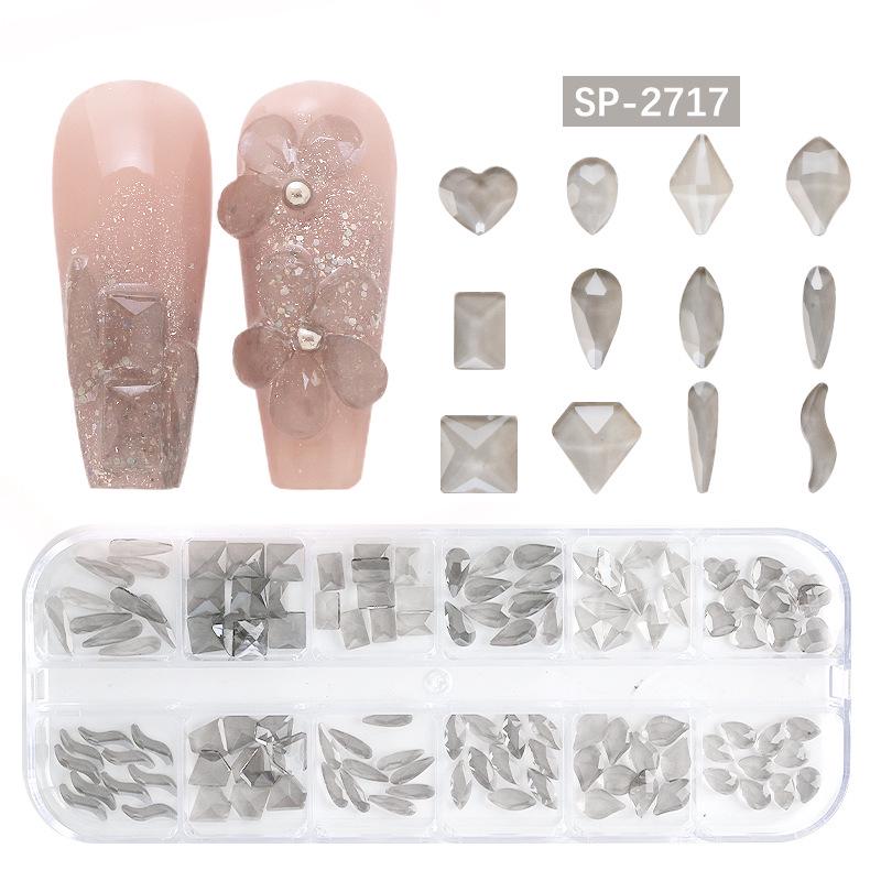 "12-Grid Irregular AB Glass Diamonds for Nail Art"