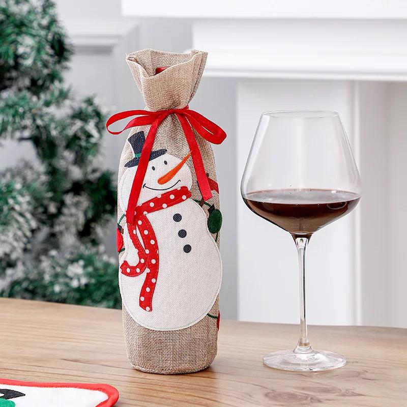 2026 Christmas Sackcloth Old Man Snowman Red Wine Set Table Wine Bottle Bag Red Wine Bag Christmas Bottle Set Decoration