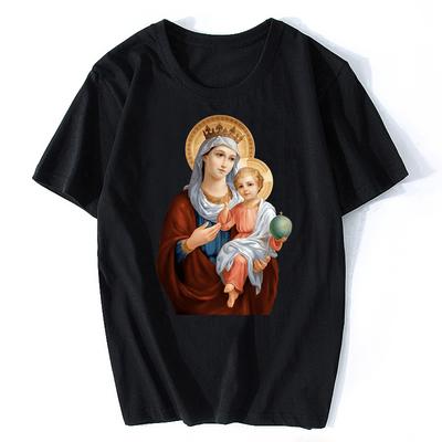 Catholic Tshirt Mary Blessed Mother Tshirt Black Unisex Designs Summer Cotton Oneck T Shirt Funny Tees Unisex Clothing