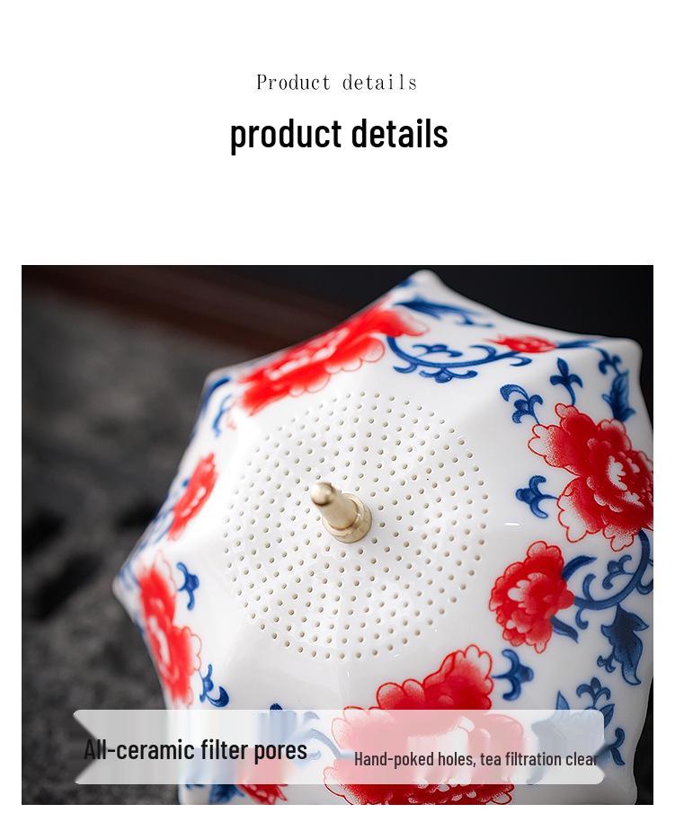 Blue & White Porcelain Umbrella Tea Strainer: Ceramic Tea Filter for Tea Ceremony & Table Decorations.