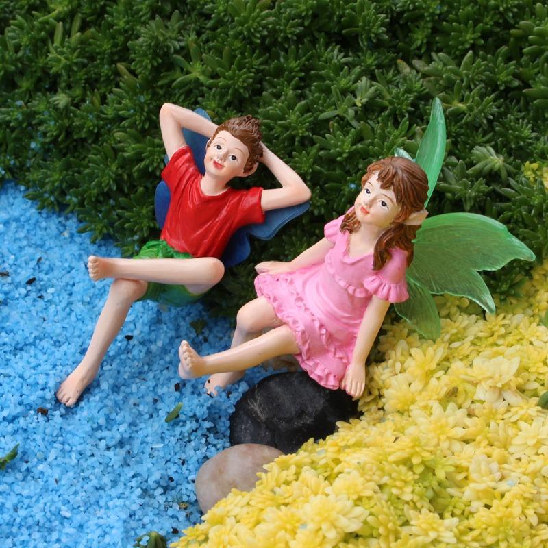 Creative Fairy Statue Flower Pot Decoration Resin Garden Micro-landscape with Luminous Male and Female Flower Fairies