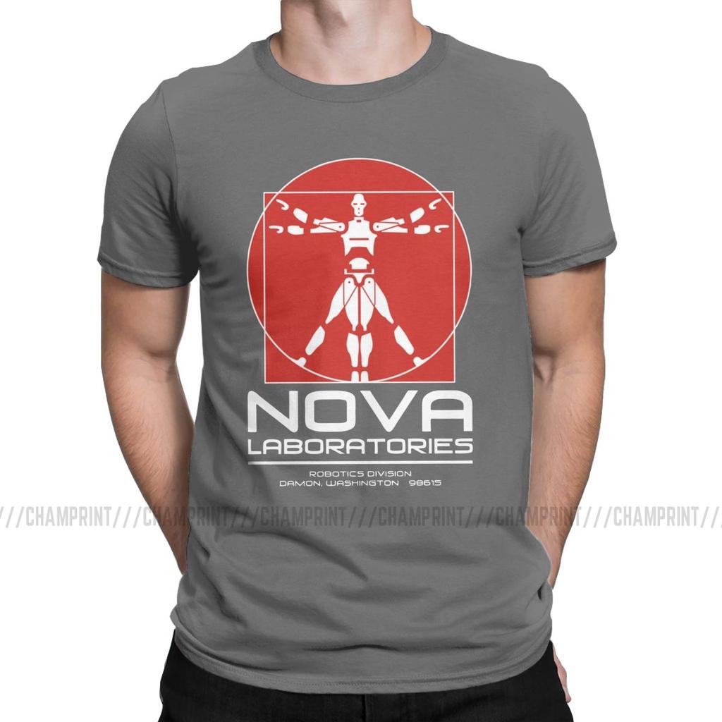 Awesome Nova Laboratories Short Circuit TShirts Men 100 Cotton T Shirt Johnny 5 80s Retro Robot Movies Tee Shirt 6XL Tops