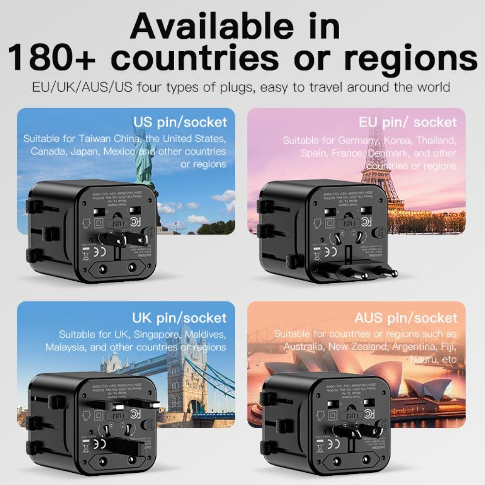 EU/UK/AUS/US/THA Universal Travel Plug Adapter Mini Portable All-in-one Charger Adapter Lightweight Durable
