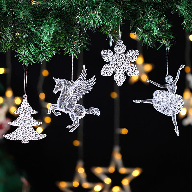 Transparent Acrylic Snowflake and Elk Christmas Tree Decorations