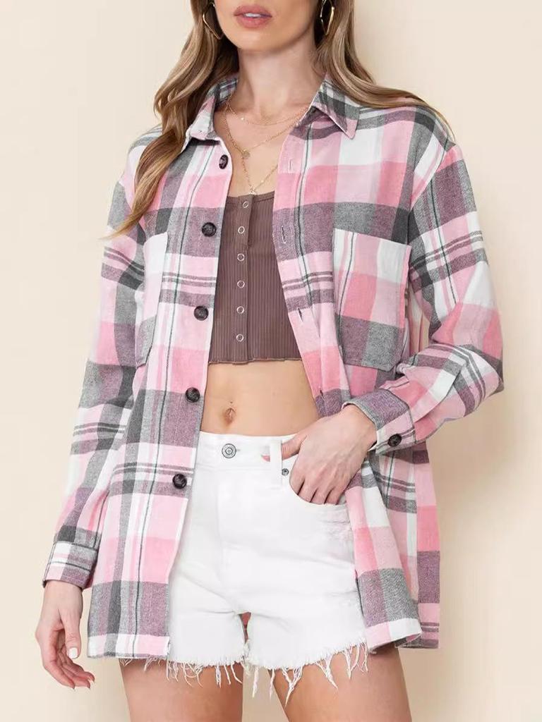 Plaid Long Sleeve Women's Shirt - 2025 European & American Fashion, Loose & Versatile Top
