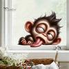 Lively Home Decoration Accents Funny Cartoon Static Sticker, Little Panda/Monkey Tongue Sticking Out Shape, Fun Window Stickers for Parties Decorative