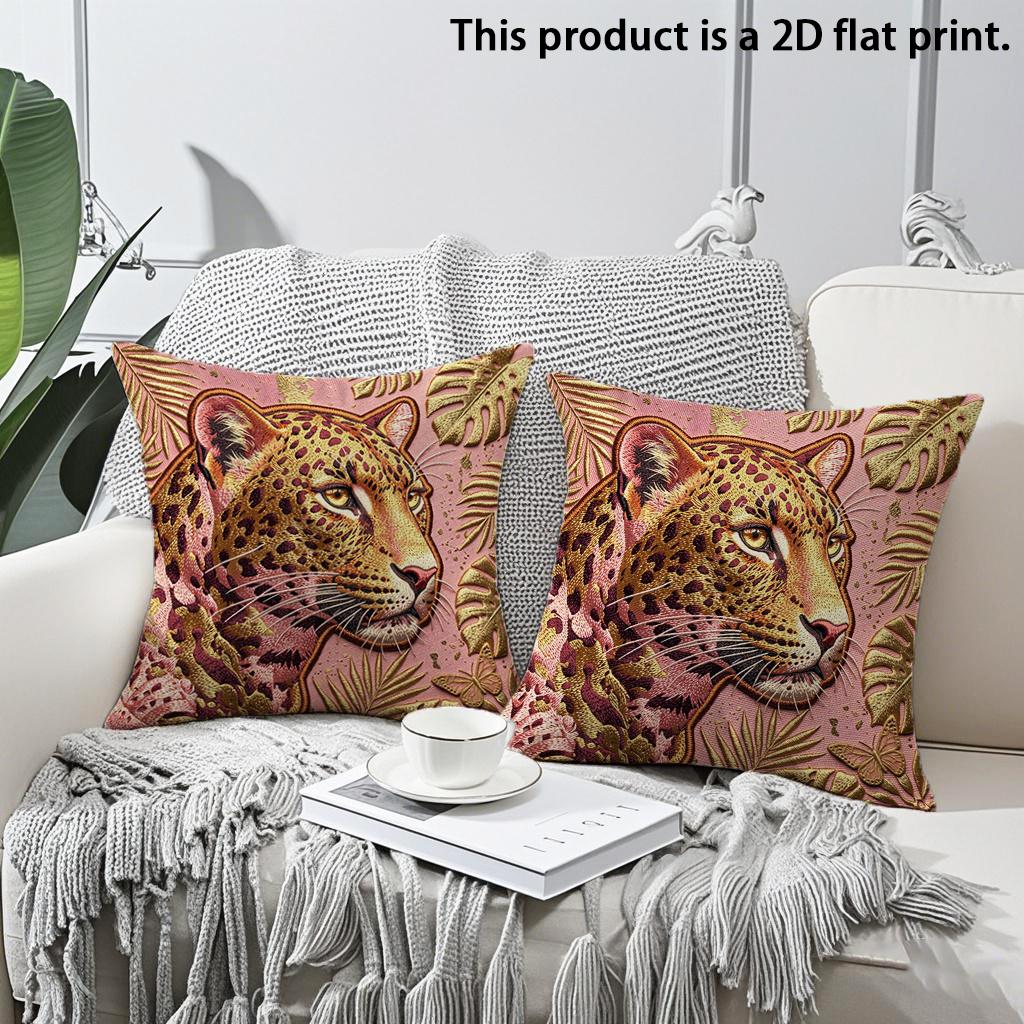

2pcs Luxury Pink Gold Leopard Print Throw Pillow Covers Wild Jungle Tropical Decorative Cushion Cases for Sofa Couch Bed 45x45cm-2pcs