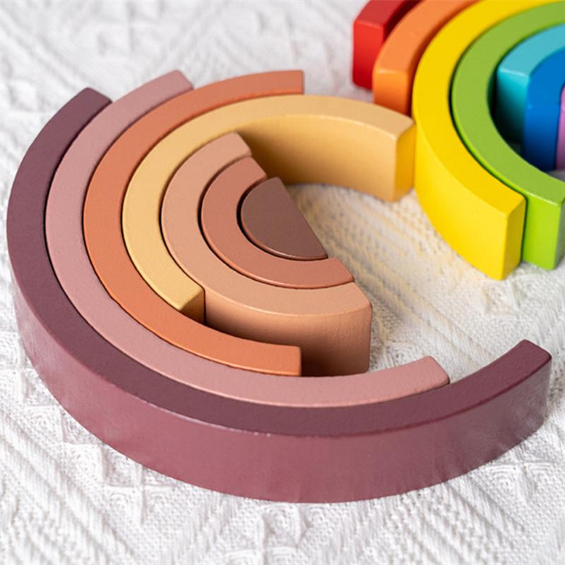 Arch Bridge Rainbow Building  Kids Wood Stacker Baby Toy Color Cognitive Children Montessori Educational Wooden Toys
