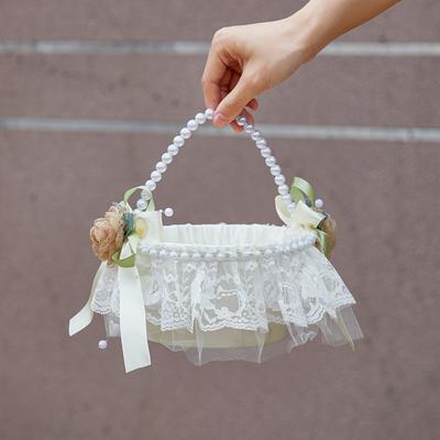 Creative Handmade Wedding Flower Girl Basket Bride Decorative Basket Bridesmaid Ceremony Handbag Floral Toss Basket Flower Girl