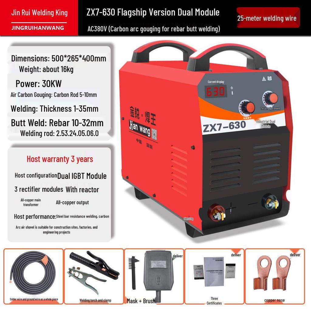 Industrial Three-Phase 380V DC Welder Inverter, All Copper, 500/630, for Long Welds with 5.0 Rod