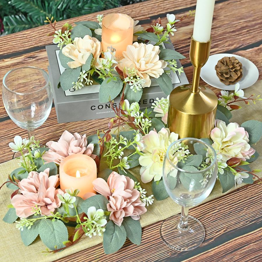 Simulation Dahlia Candlestick Wreath Simulation Wreath Dining Table Decoration Wedding Photography Props