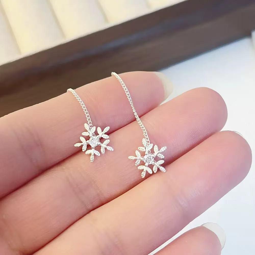 Silver Snowflake Tassel Zircon Ear Cuffs - Versatile, Elegant, Fairy-Inspired Earrings for Women