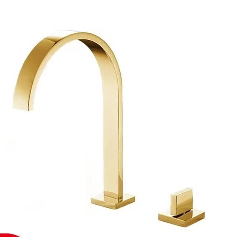 TLXT Brushed Gold Three-Hole Basin Faucet