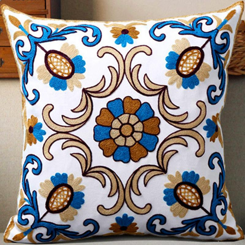 

Подушка с вышивкой в пасторальном стиле, цветок, растение, чехол для дивана, гостиная, толстая прикроватная подушка, съемная и моющаяся, 1 шт., без сердцевины подушки 45x45cm1pcs