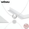 WOSTU 925 Sterling Silver Link Chain Natural Pearl Necklace For Women Wedding Party Jewelry CQN372Gift