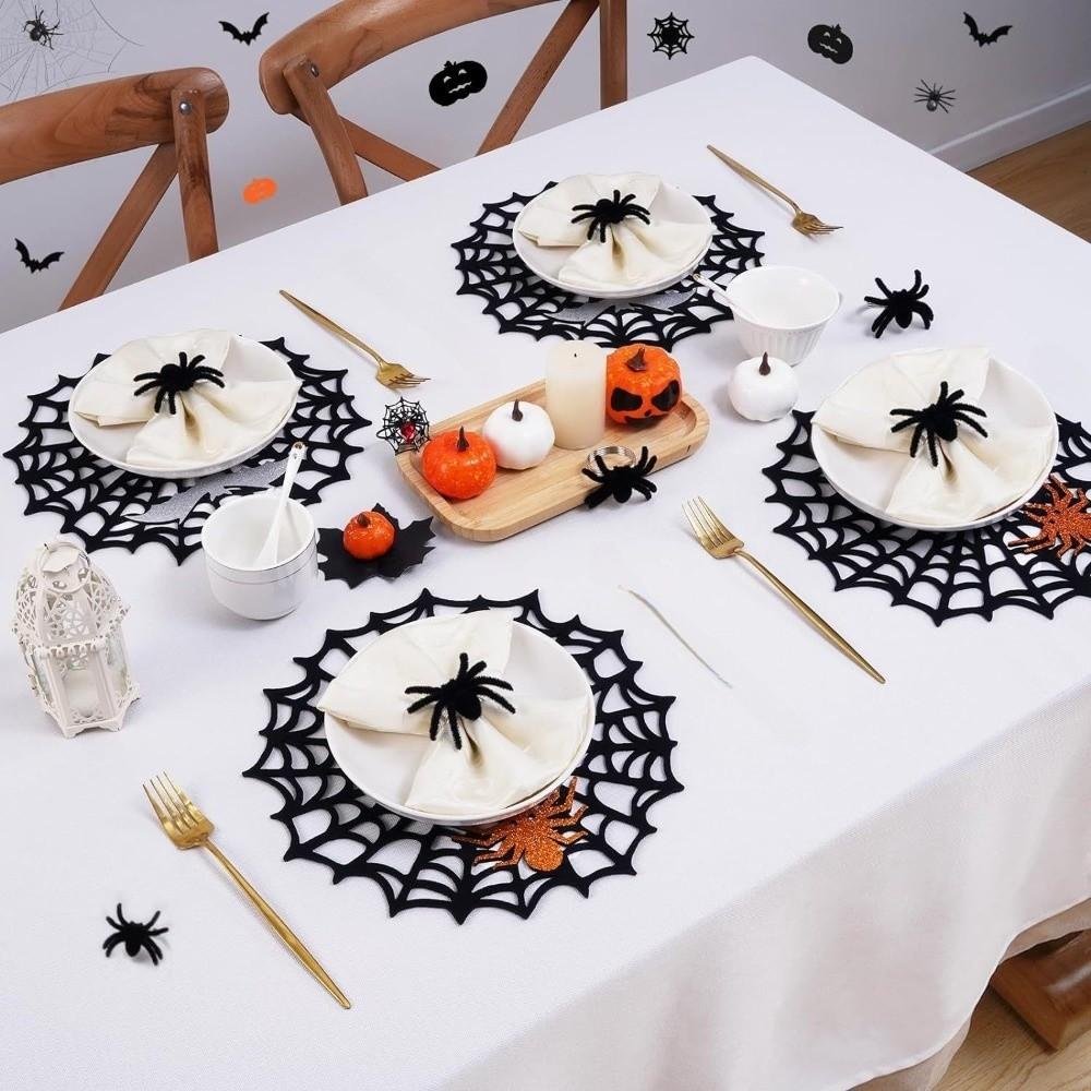 Hollow Out Spider Web Coaster Waterproof Felt Cup Mat Halloween Spider Web Placemat  Restaurant