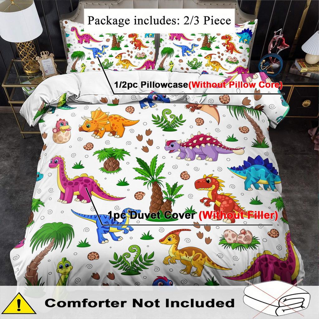 2/3Pcs Cartoon Bedding Set Animal Duvet Cover Set Dinosaur Comforter Cover Bedroom Decor Guest Room 2D Jurassic Flat Printing