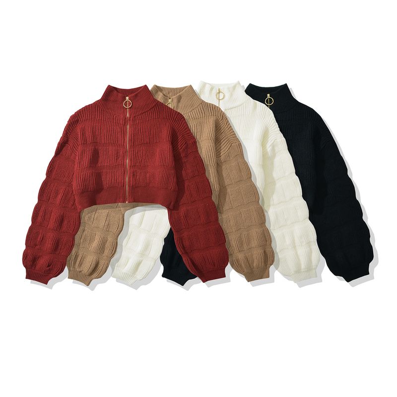 Za Autumn New Women clothes 2025 Western Style Profile Zip-up Cardigan Loose Slimming Lantern Sleeve All-Matching Sweater