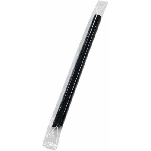 Shibase Kogyo 642 Straw Straws, for Piercing Tapioca Lids, Straight with One Angled End, 12mm X 18cm Diameter, Film Wrapped, 170 Straws, Black, Made I