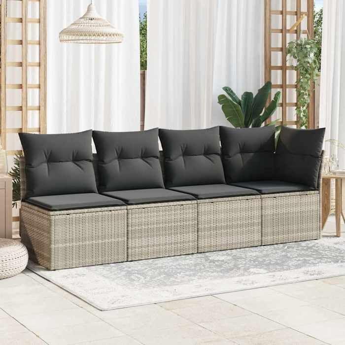 VidaXL Canapé de Jardin et Coussins 4 Places, Siège avec Housse, Meuble de Terrasse Patio Balcon Extérieur, Gris Clair 366177