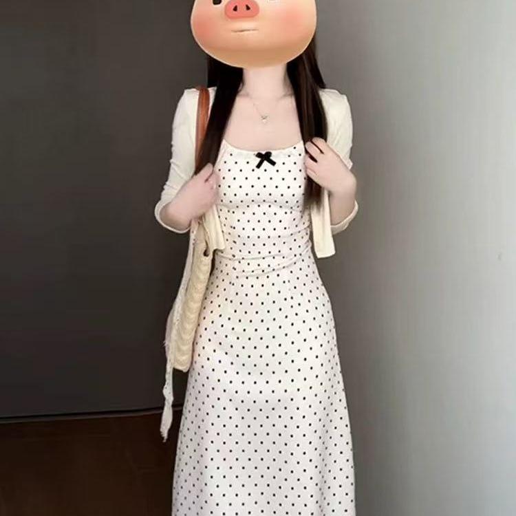 2026 Women's Polka Dot French Sling Dress – Stunning Summer Waist-Cinching Petite Outfit